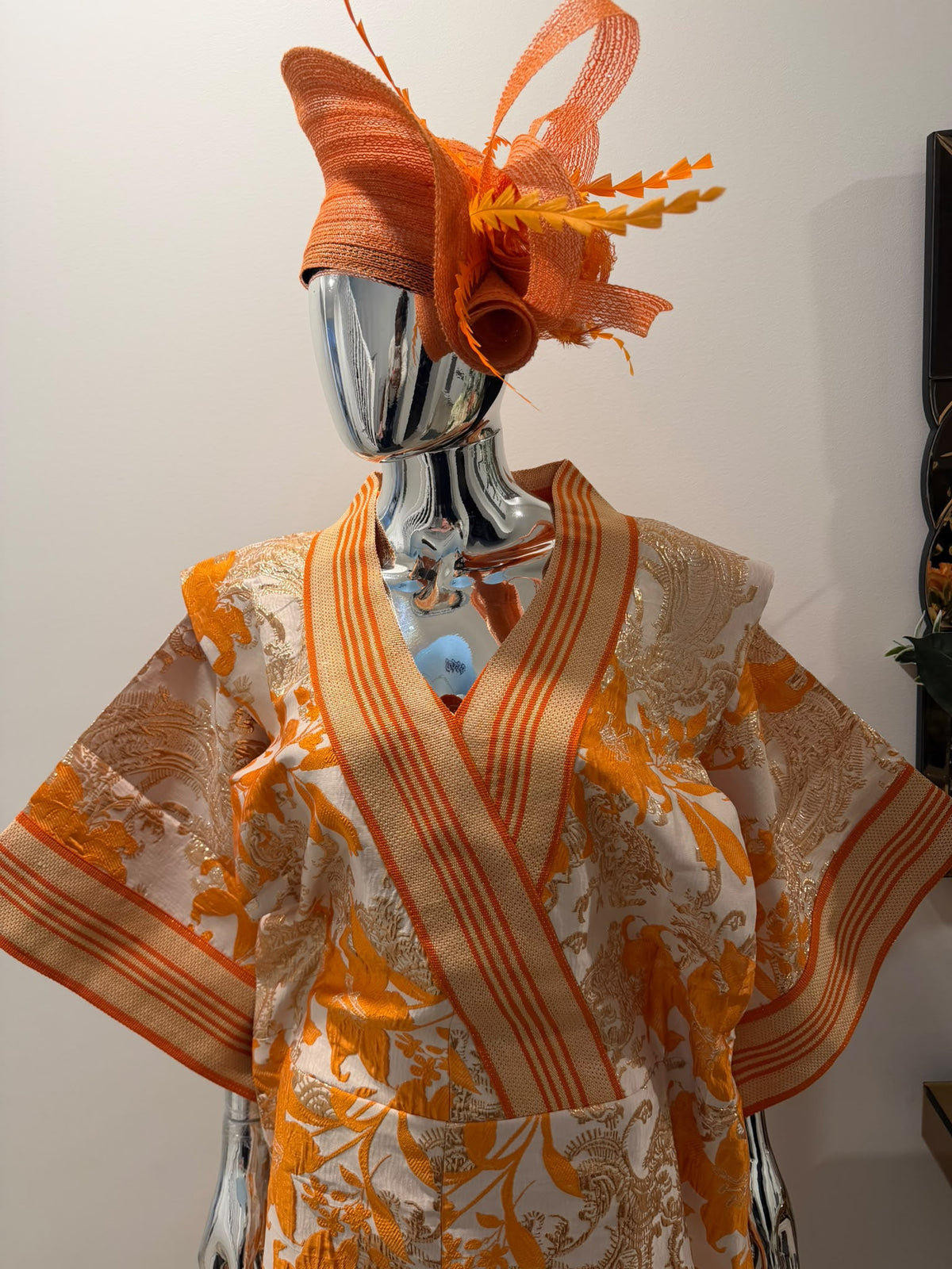 Elegant Orange Floral Kimono Bubu Maxi Dress – Free Size with Adjustable Waist & Bust Belts