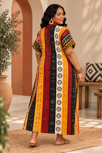 Olakunmi Multicolor Ankara Bubu African Clothing Free Size Women’s Size 4 to 24 | Black Yellow & Red African Print Maxi Dress
