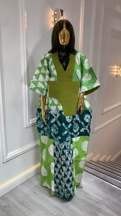 Luxury Adire Long Dress for Women – Handmade African Tie-Dye Maxi Dress with Elegant Traditional Design