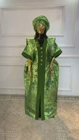 UMUNDE Bright Green African Damask Brocade Bubu Boubou Elegant Event Dress