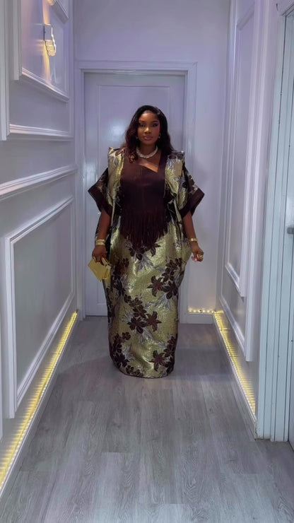 Elegant Umunde Golden Chocolate Brown Gown