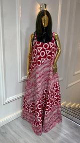 Luxury Adire Long Dress for Women – Hand-Dyed Traditional African Maxi Dress with Elegant Flowing Silhouette