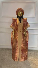 UMUNDE Maroon & Gold African Damask Brocade Bubu Boubou Elegant Event Dress