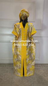UMUNDE Yellow Floral & Gold Mix African Damask Bubu Boubou Elegant Event Dress