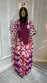 Luxury Adire Long Dress for Women – Handmade African Tie-Dye Maxi Dress with Elegant Traditional Design