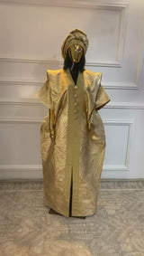 Gold African Damask Brocade  Bubu Boubou Elegant Event Dress