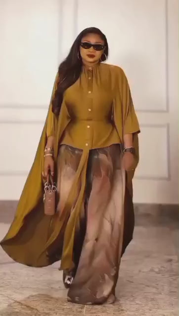 Zalong Elegant Kaftan Top and Wide Leg Pants Set Various Colors
