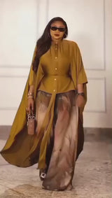 Zalong Elegant Kaftan Top and Wide Leg Pants Set Various Colors